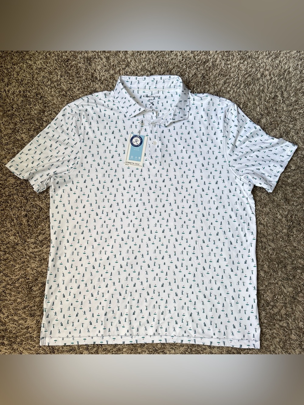 Kenneth Cole Men’s Golf Polo Shirt, Golfer Group Print, XL, NWT